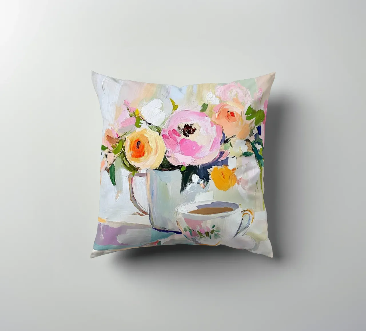 Blush & Brew: A Vintage Still Life cuscino da Euphoria Theresa