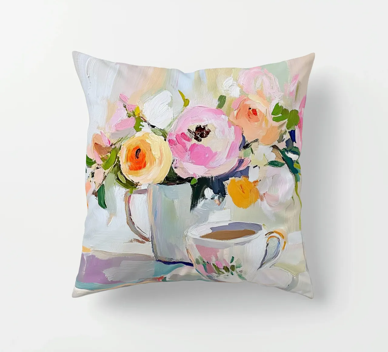 Blush & Brew: A Vintage Still Life cuscino da Euphoria Theresa