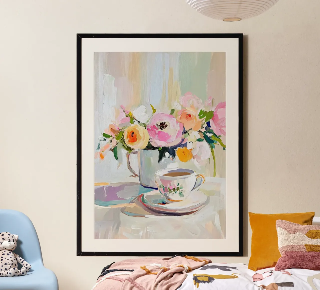 Blush & Brew: A Vintage Still Life poster con telaio in alluminio da Euphoria Theresa
