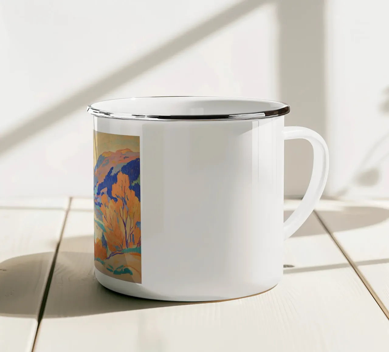 Orizzonti Fauvisti: Montagne in fiore tazza in smalto da Euphoria Theresa