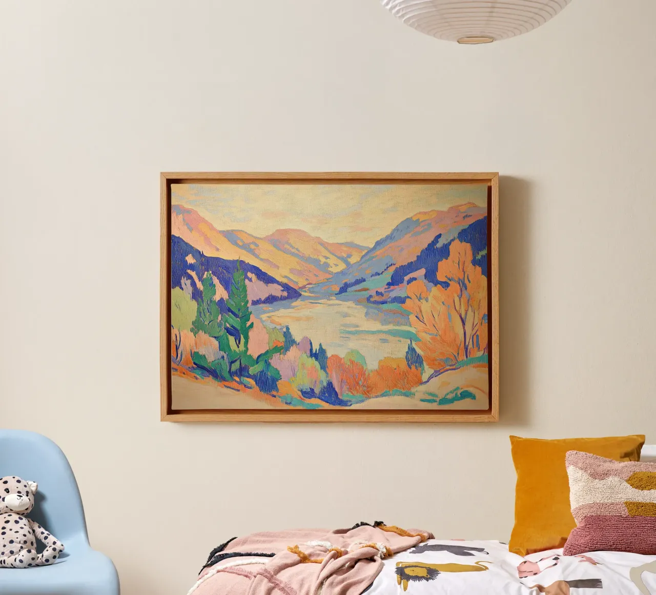 Fauvist Horizons: Mountains in Bloom canvas with Floater frame by Euphoria Theresa
