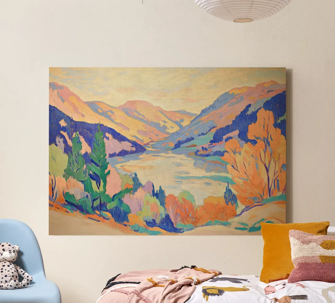 Fauvist Horizons: Mountains in Bloom canvas with Floater frame by Euphoria Theresa