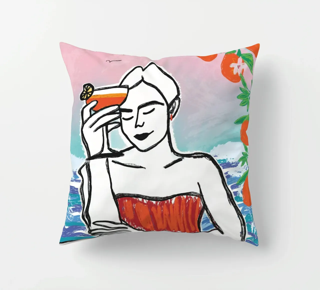 Aperol Frau Am Meer cuscino da ni-ja artboutique