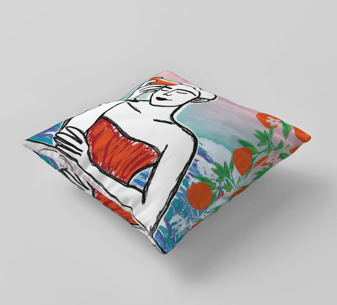 Aperol Frau Am Meer cuscino da ni-ja artboutique