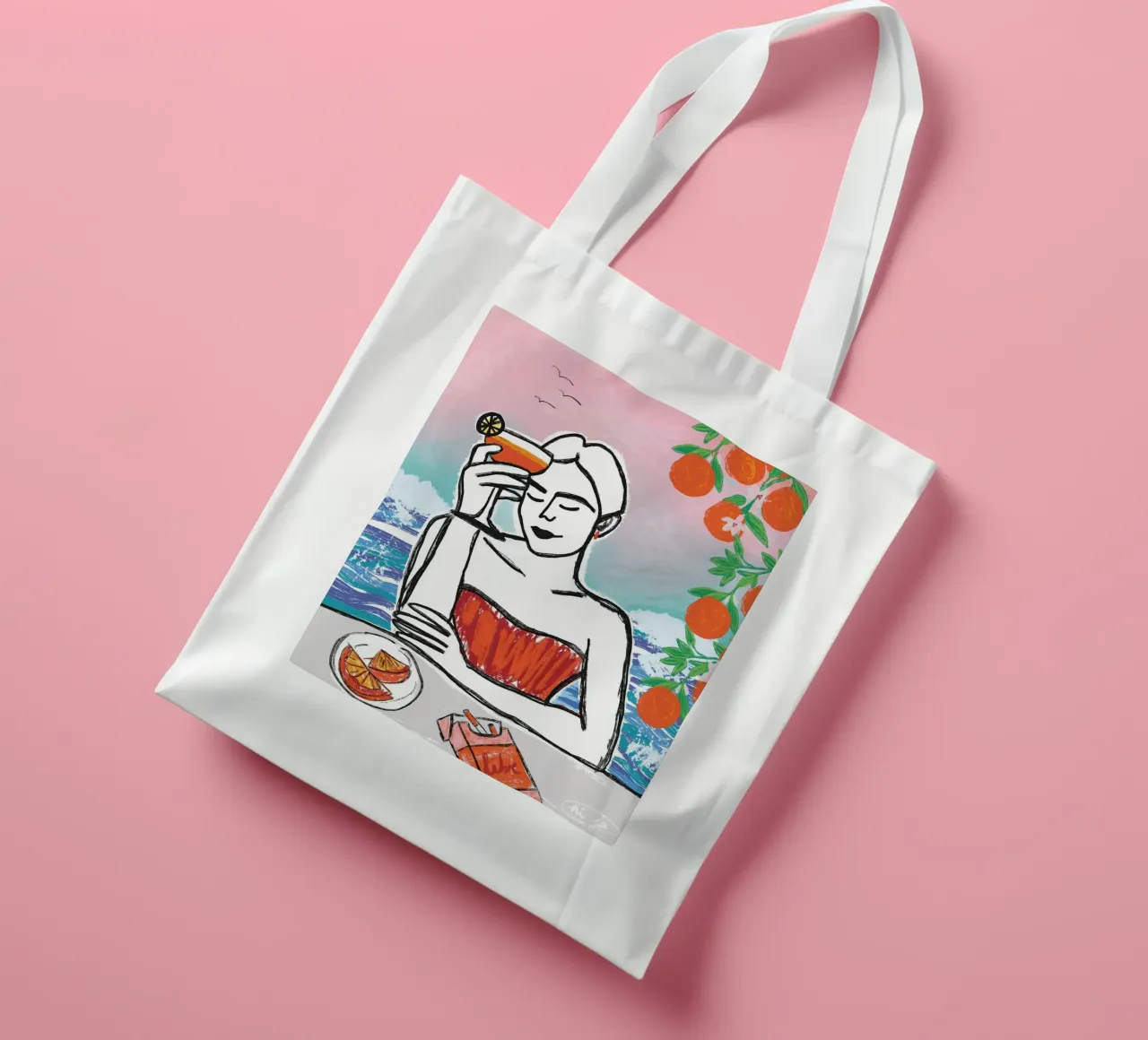 Aperol Frau Am Meer borsa in juta da ni-ja artboutique
