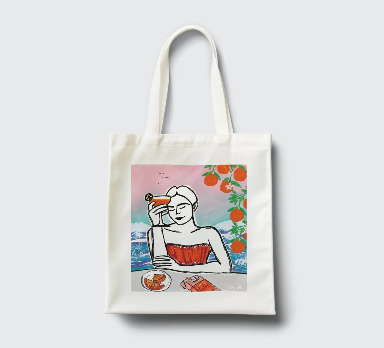 Aperol Frau Am Meer borsa in juta da ni-ja artboutique