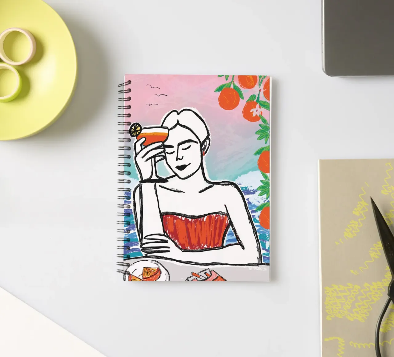 Aperol Frau Am Meer spiral notebook by ni-ja artboutique