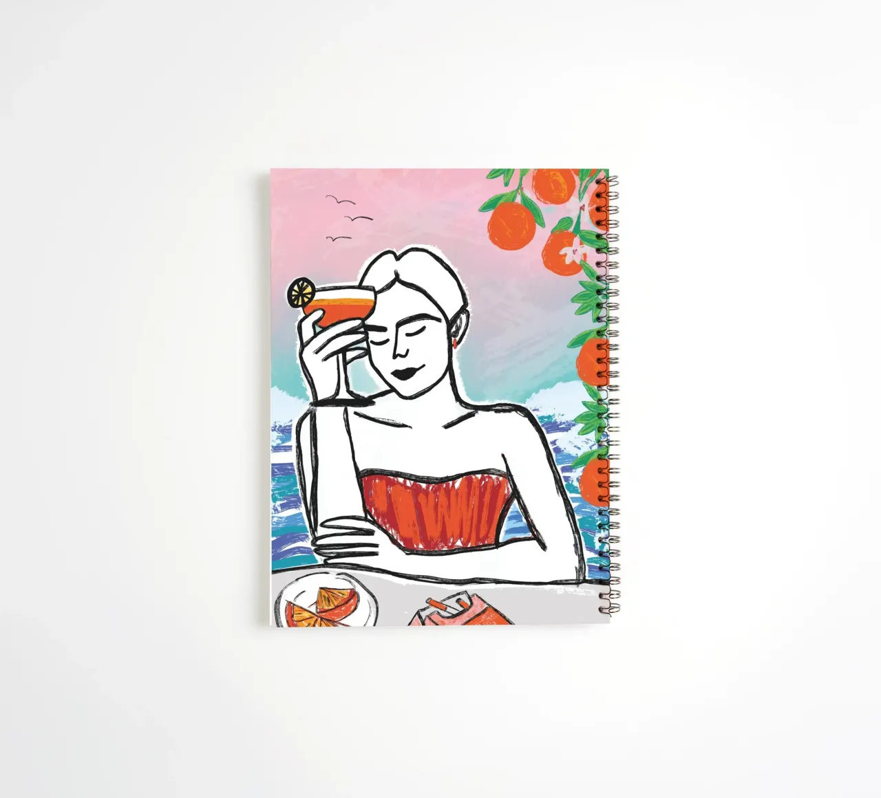 Aperol Frau Am Meer spiral notebook by ni-ja artboutique