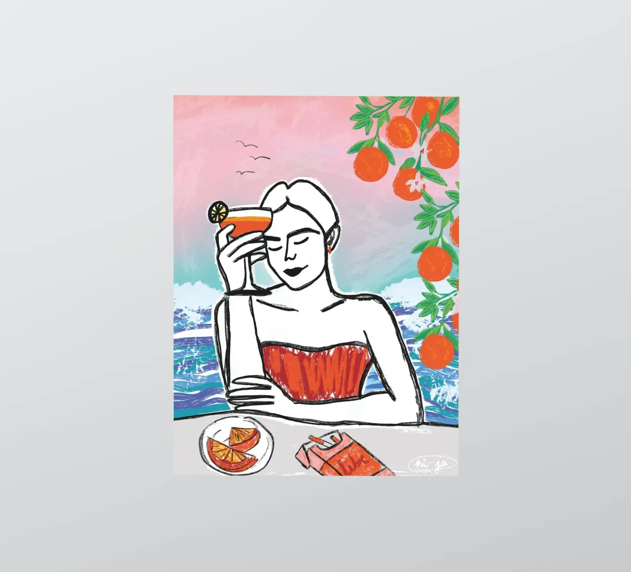 Aperol Frau Am Meer sticker by ni-ja artboutique