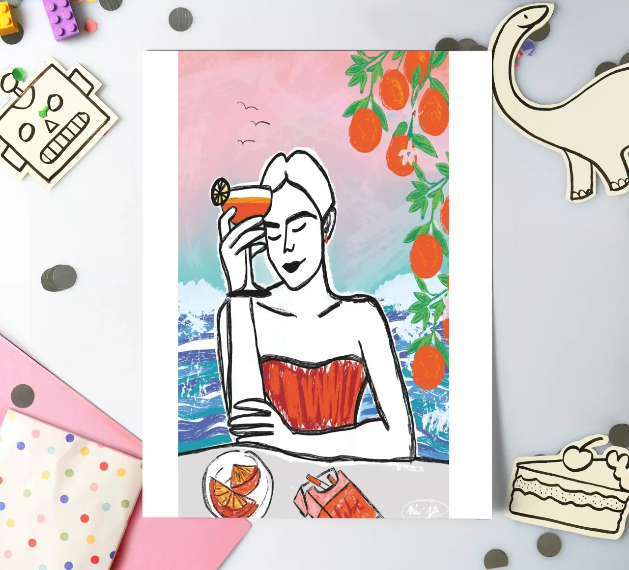 Aperol Frau Am Meer foglio adesivo da ni-ja artboutique