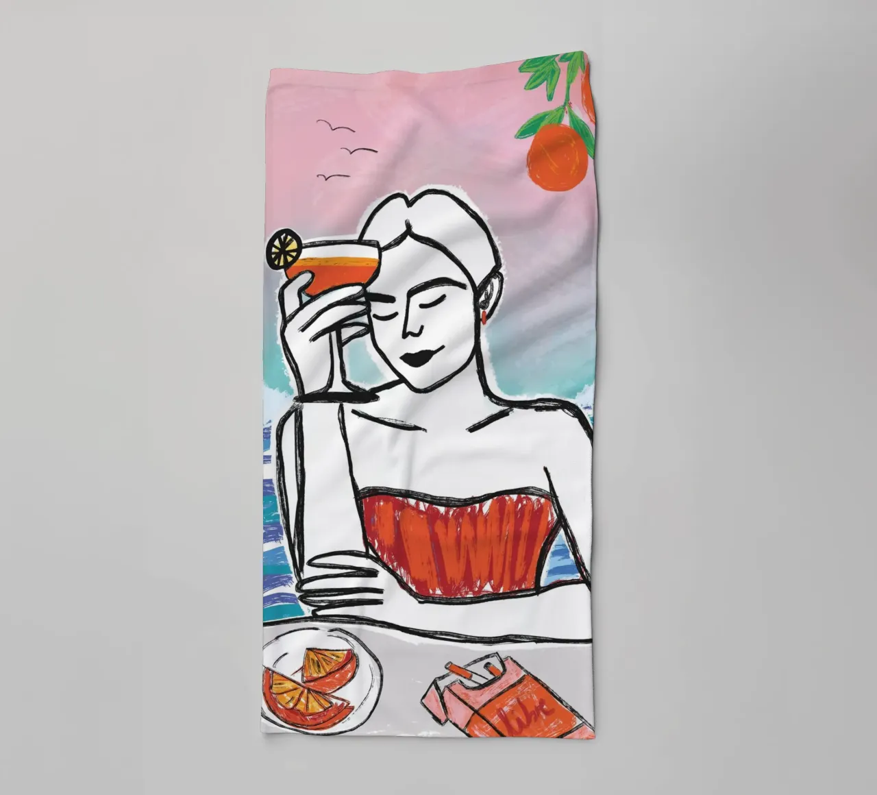 Aperol Frau Am Meer asciugamano da bagno da ni-ja artboutique