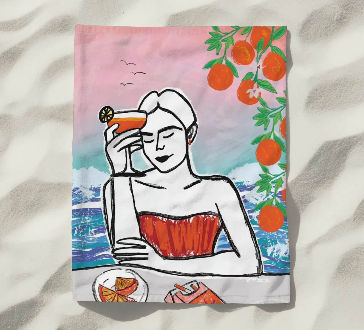 Aperol Frau Am Meer telo mare da ni-ja artboutique