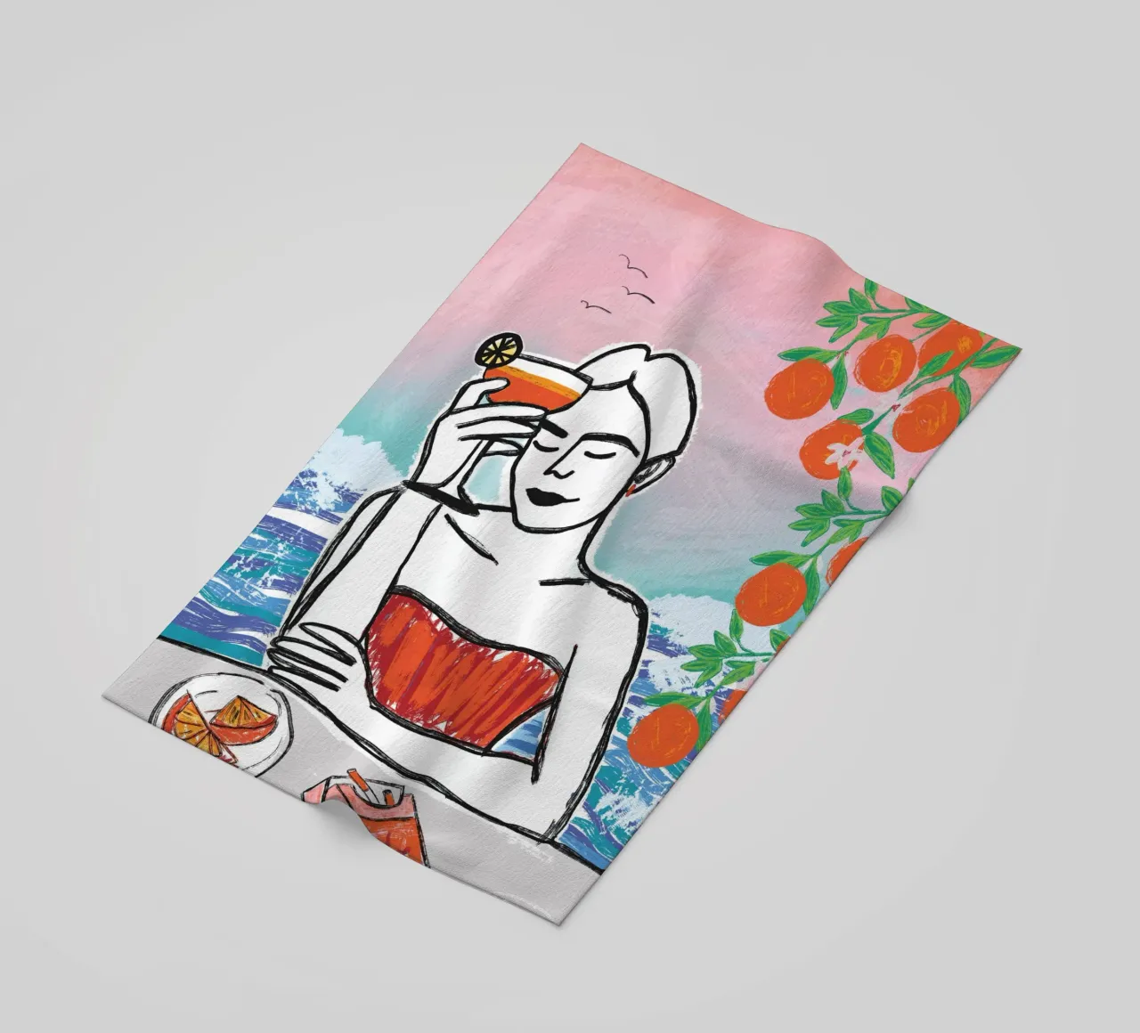 Aperol Frau Am Meer telo mare da ni-ja artboutique