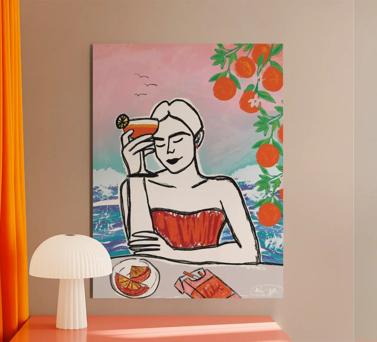 Aperol Frau Am Meer alluminio dibond da ni-ja artboutique