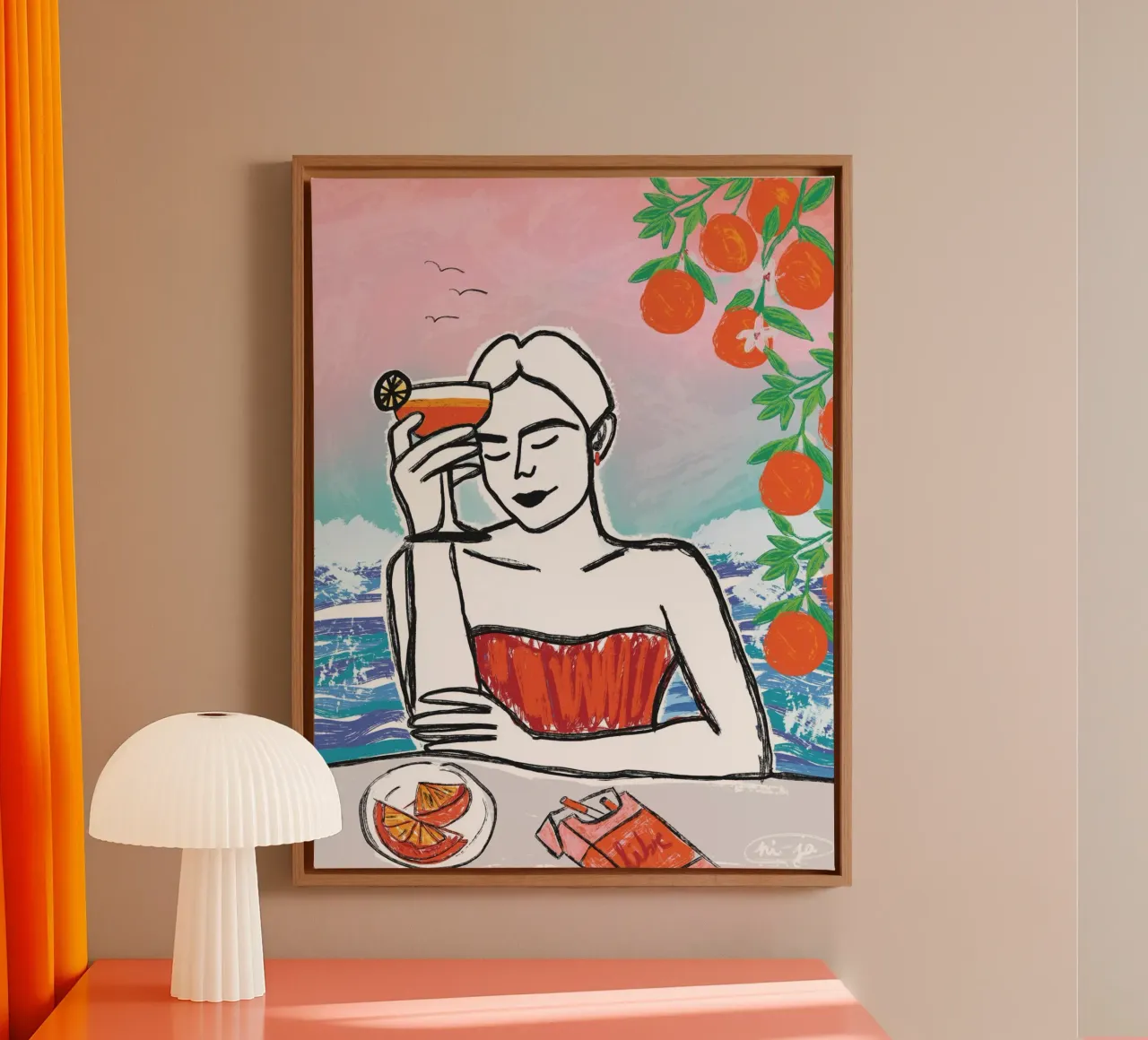 Aperol Frau Am Meer tela con Cornice a cassetta da ni-ja artboutique