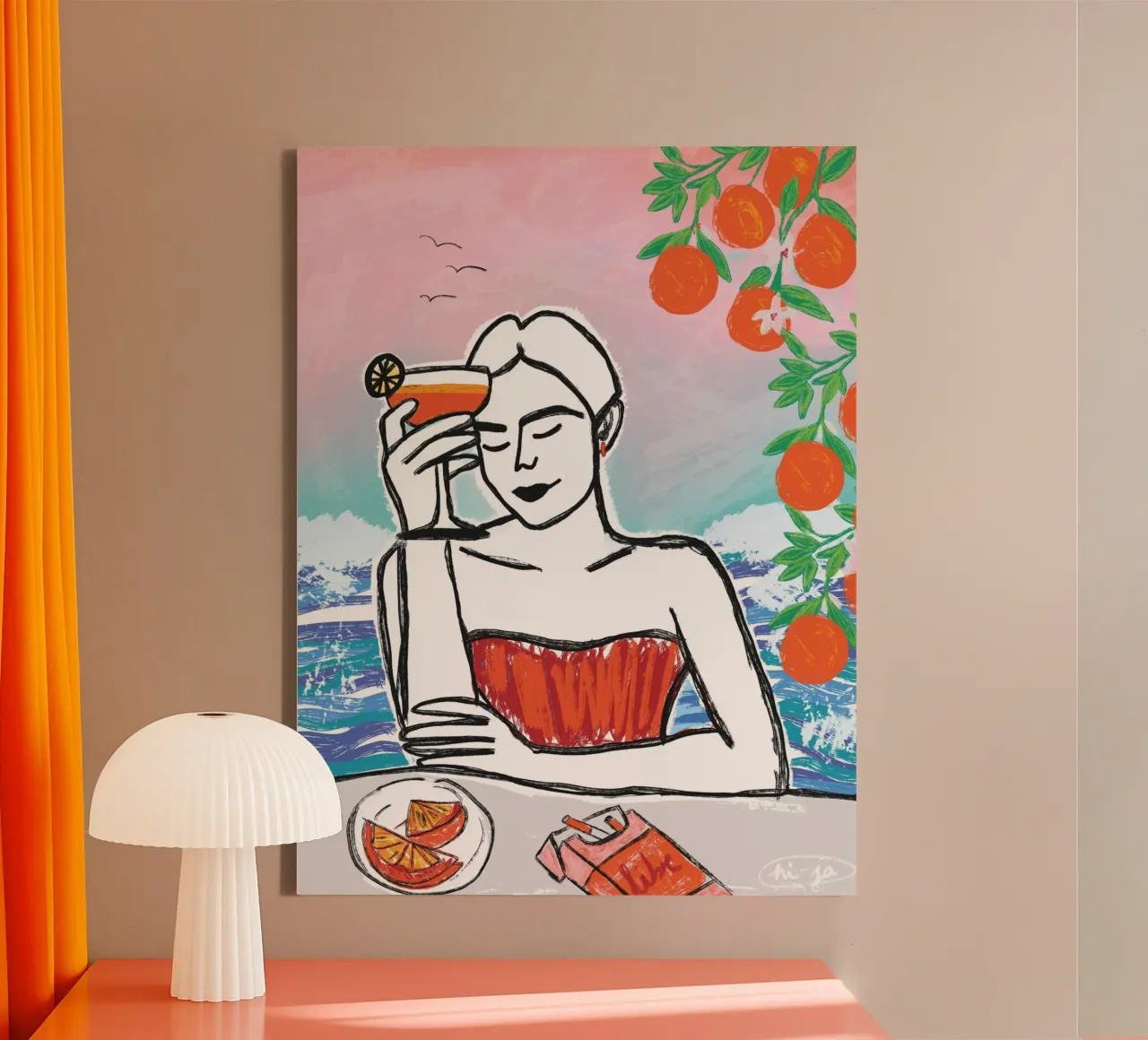 Aperol Frau Am Meer tela con Cornice a cassetta da ni-ja artboutique