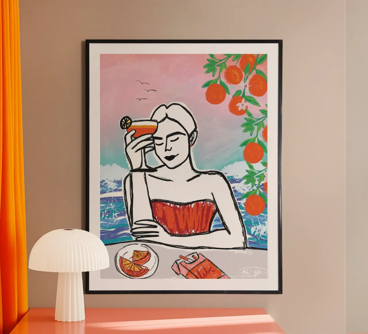 Aperol Frau Am Meer carta hahnemühle da ni-ja artboutique