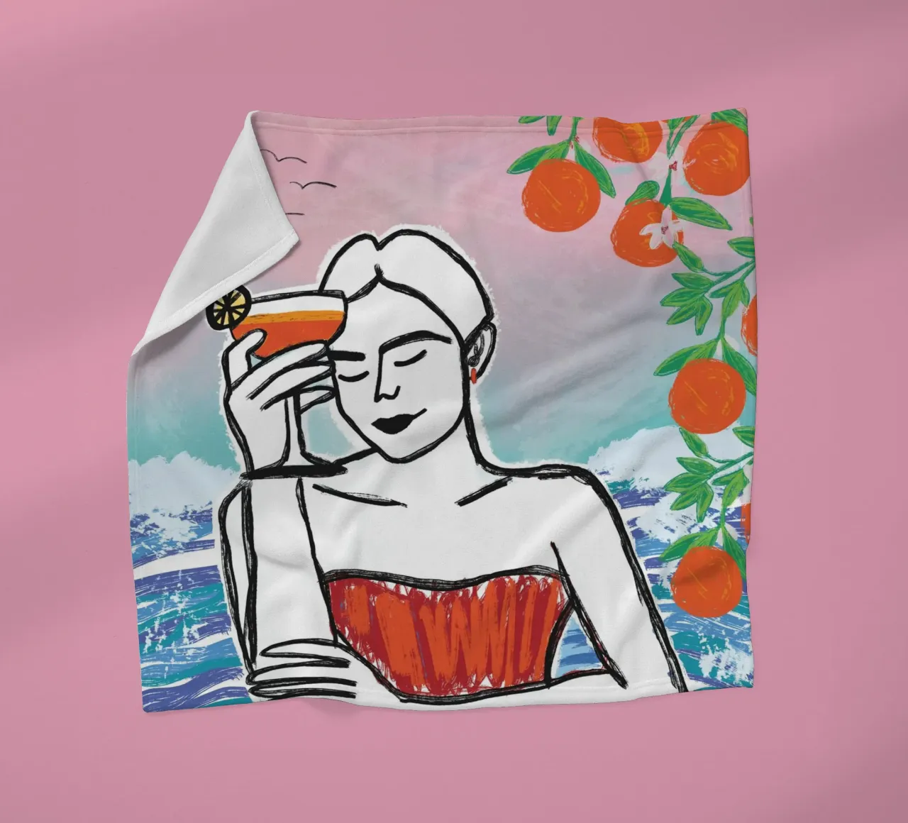 Aperol Frau Am Meer coperta in pile da ni-ja artboutique