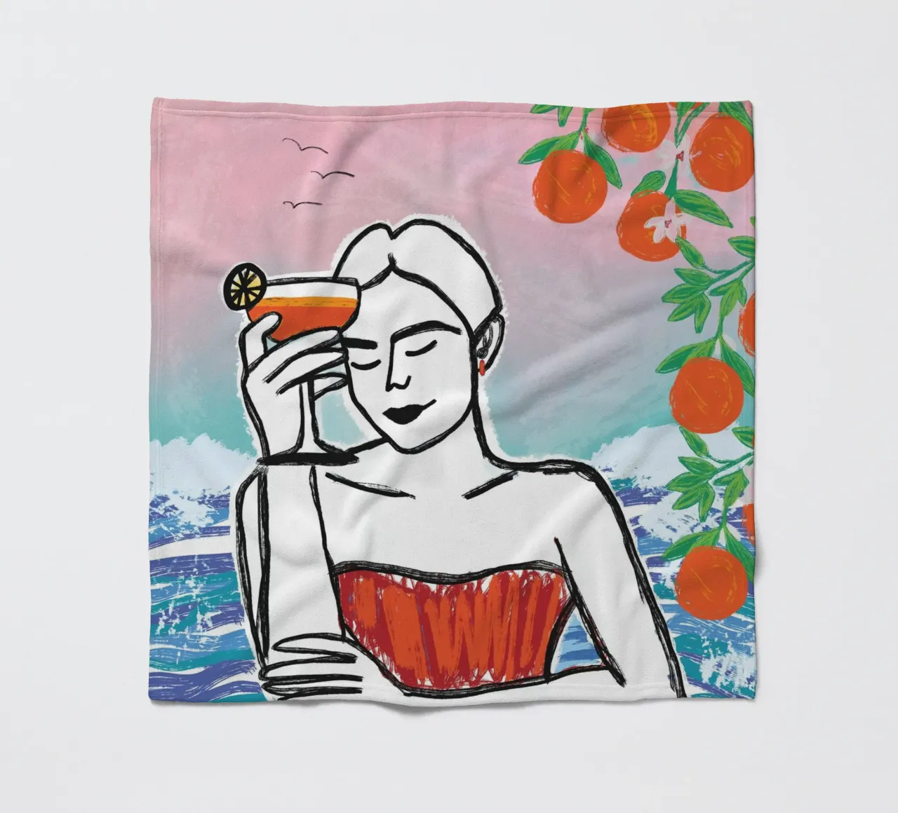 Aperol Frau Am Meer coperta in pile da ni-ja artboutique
