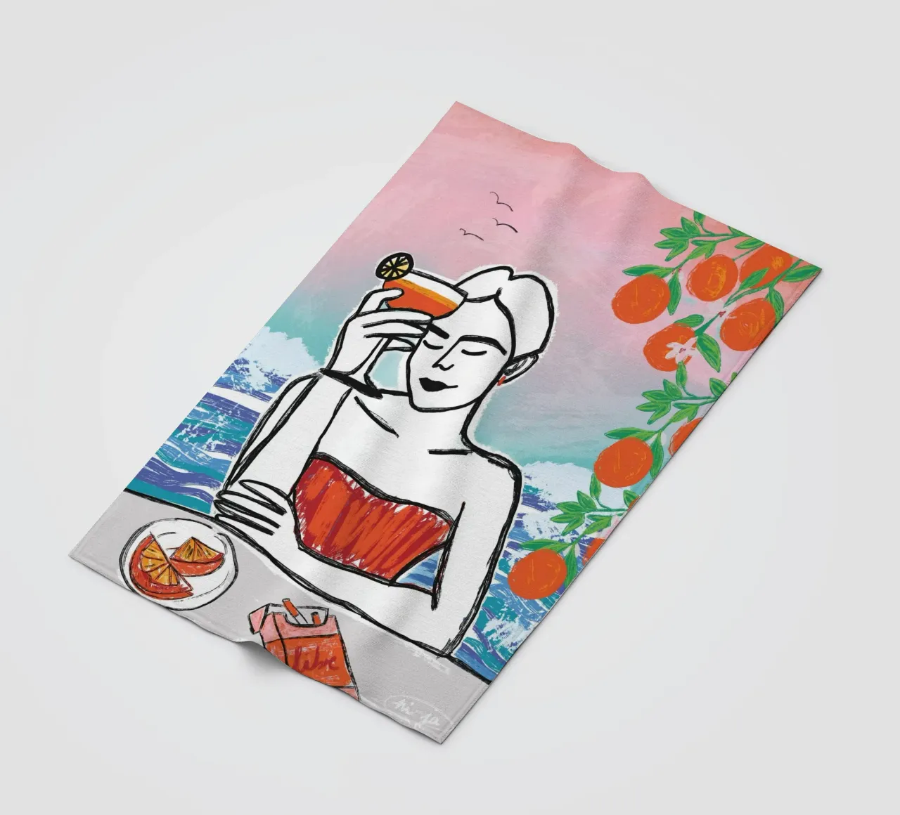 Aperol Frau Am Meer coperta in pile da ni-ja artboutique