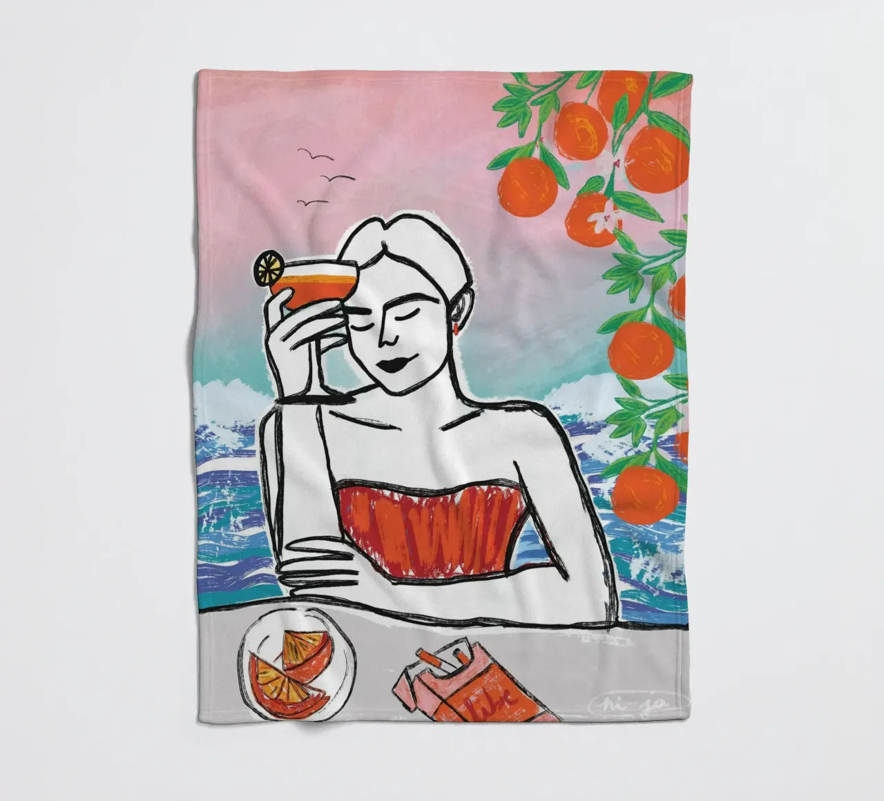 Aperol Frau Am Meer coperta in pile da ni-ja artboutique