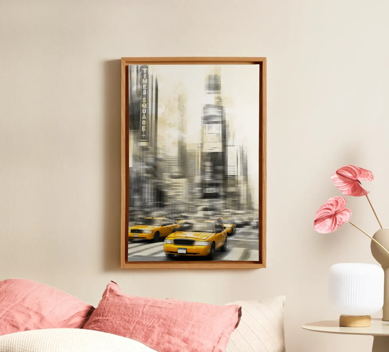 Moderne kunst TIMES SQUARE canvas met Baklijst van Melanie Viola