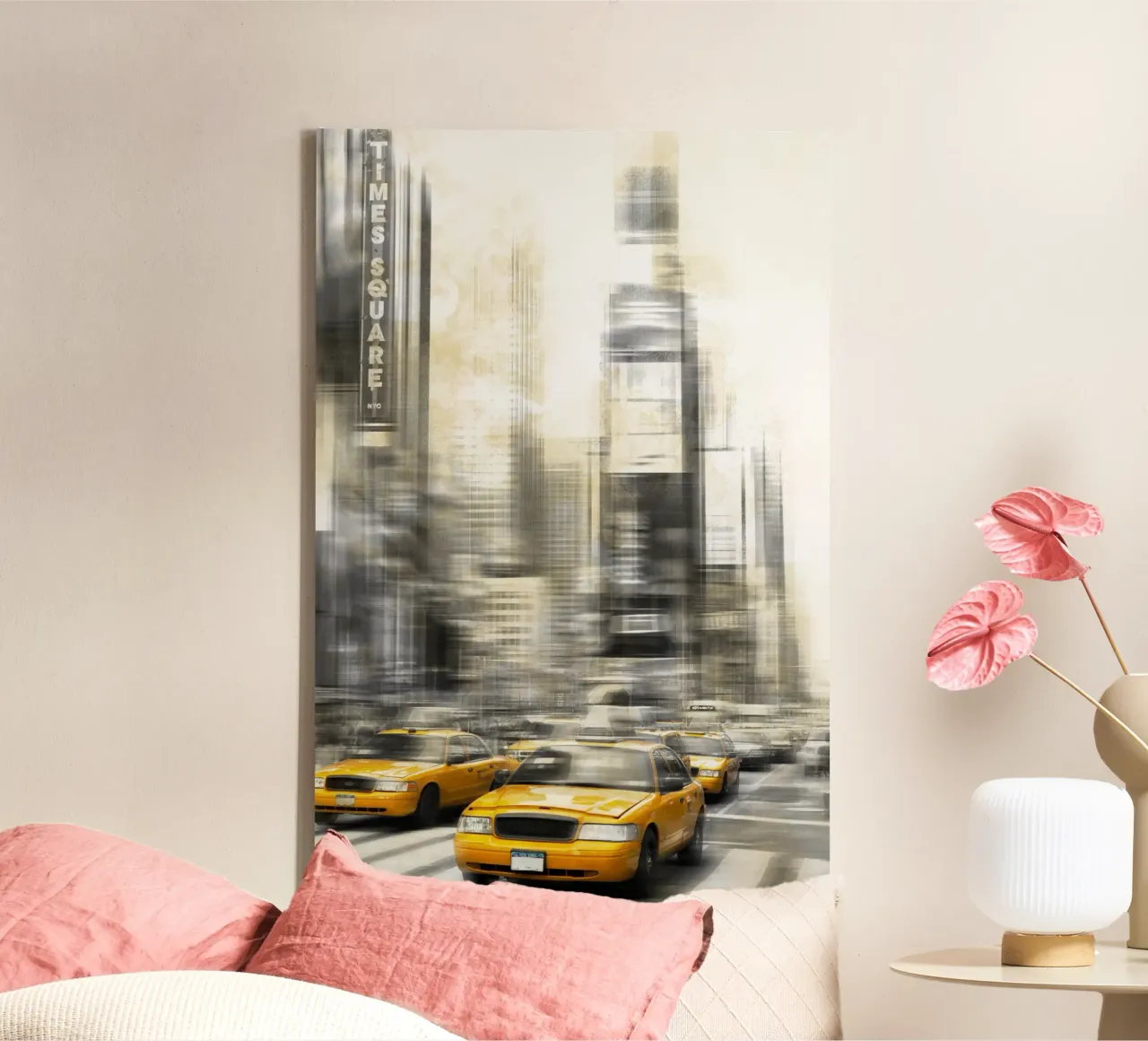 Moderne kunst TIMES SQUARE canvas met Baklijst van Melanie Viola
