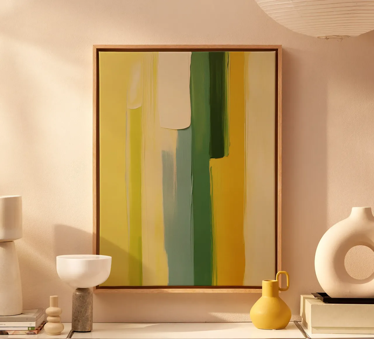 Abstract green and yellow tela con Cornice a cassetta da Imagine