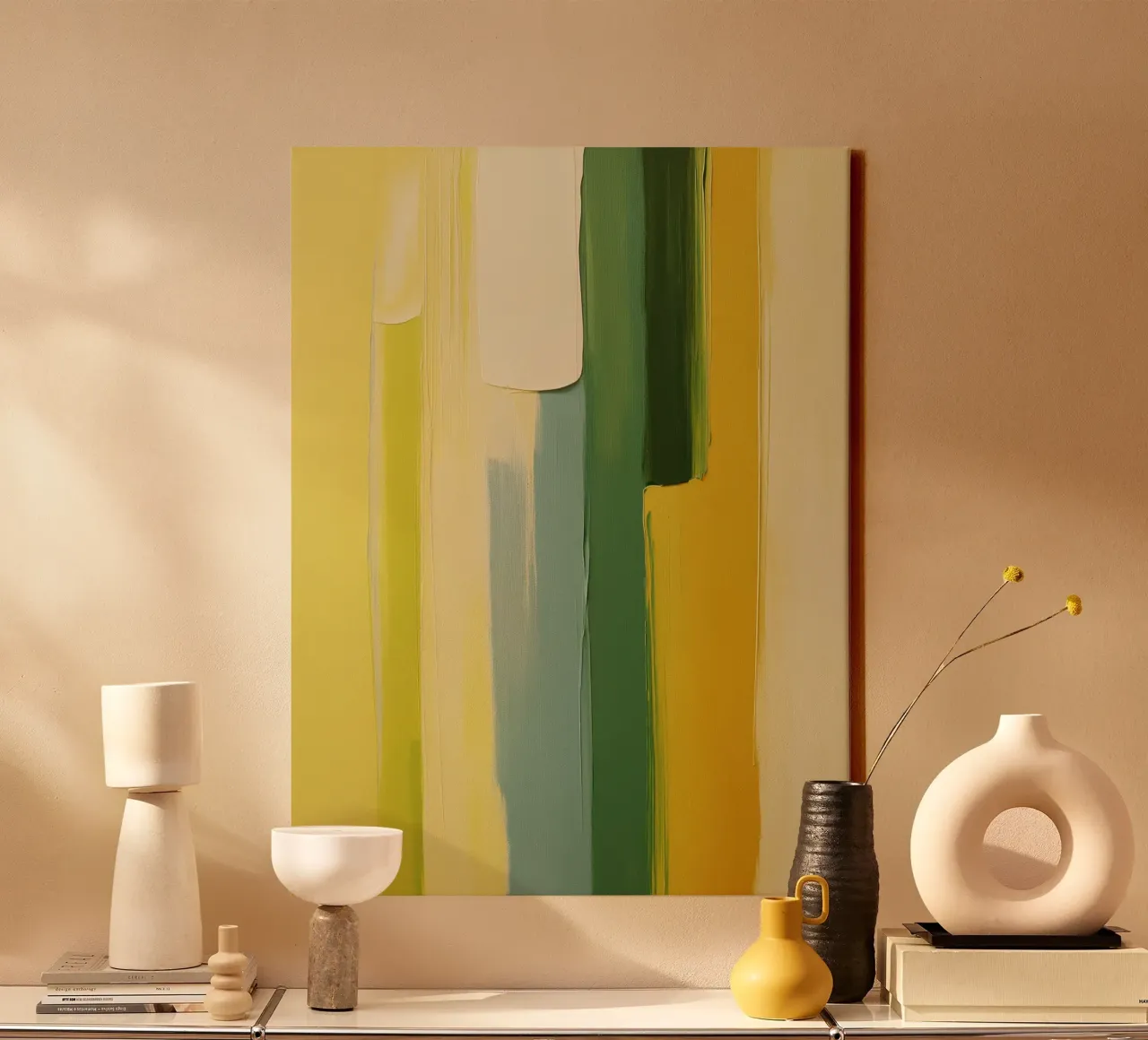 Abstract green and yellow tela con Cornice a cassetta da Imagine