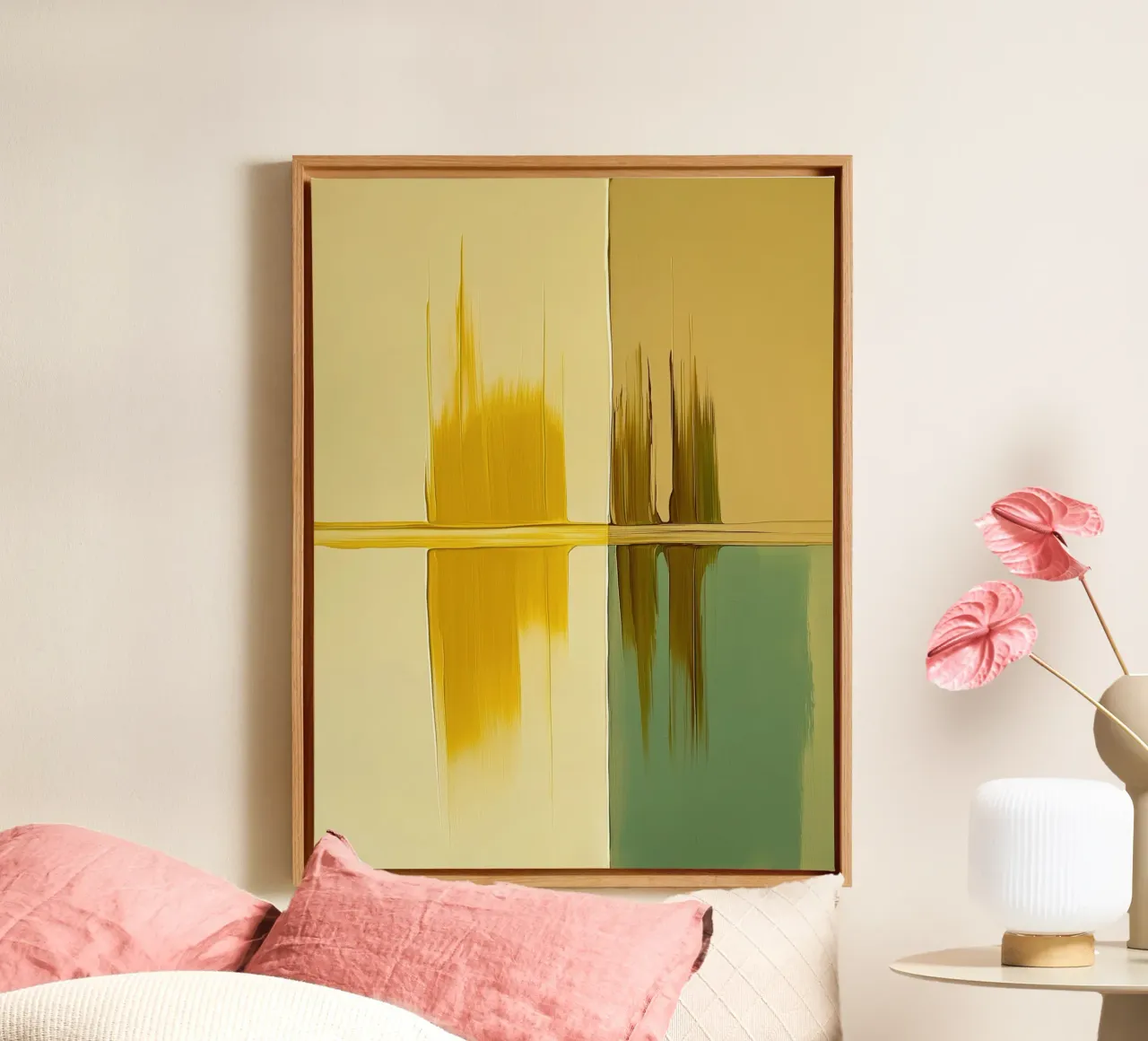 Abstract green and yellow tela con Cornice a cassetta da Imagine