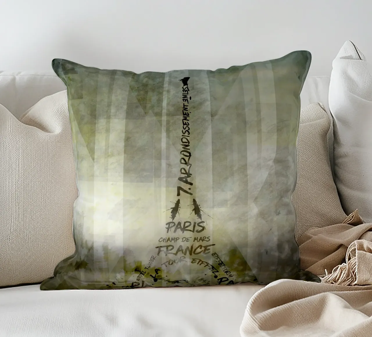 Digital-Art PARIS Eiffel Tower | Geometric Mix No.1 Kissen von Melanie Viola