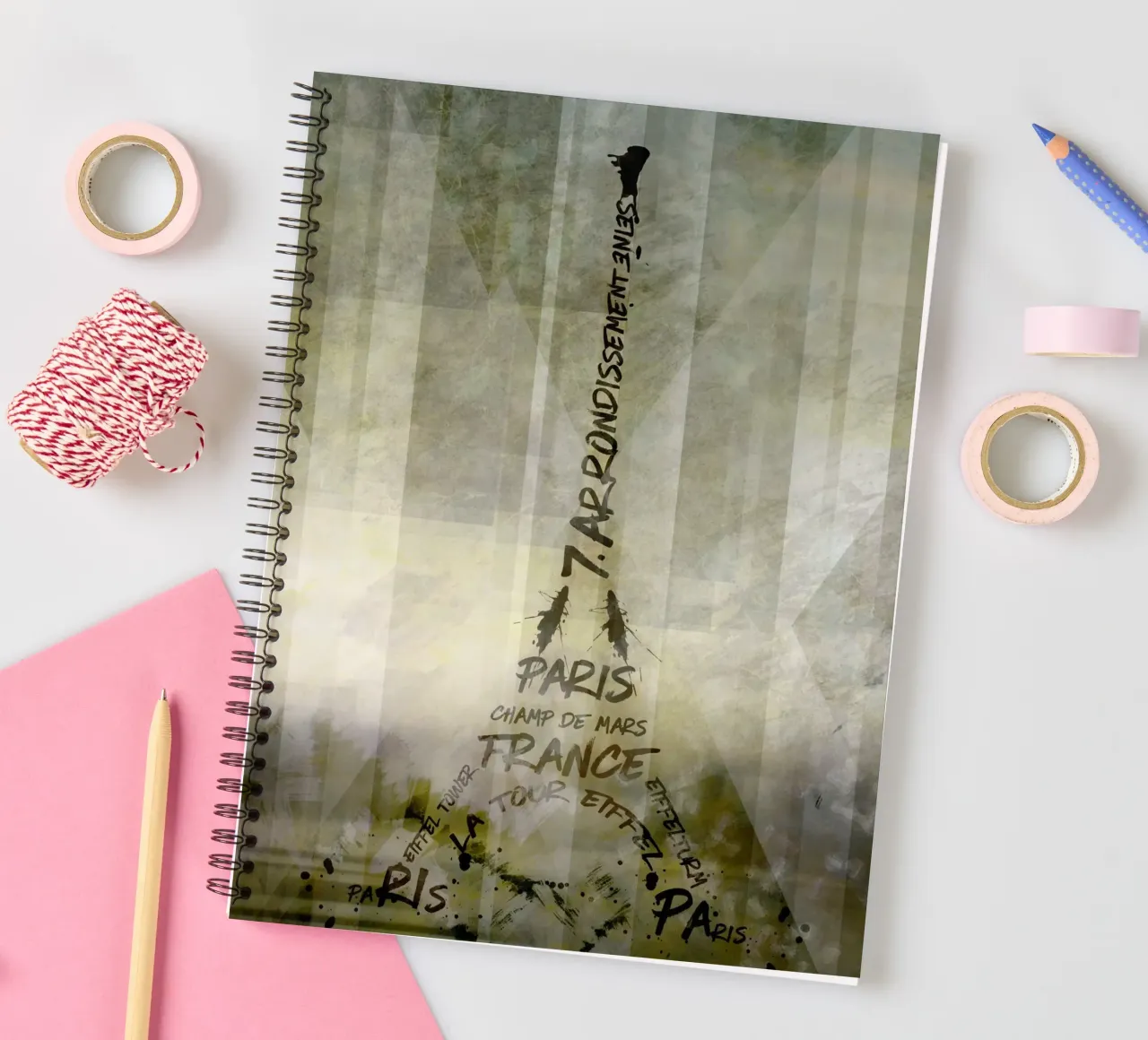 Digital-Art PARIS Eiffel Tower | Geometric Mix No.1 spiral notebook by Melanie Viola