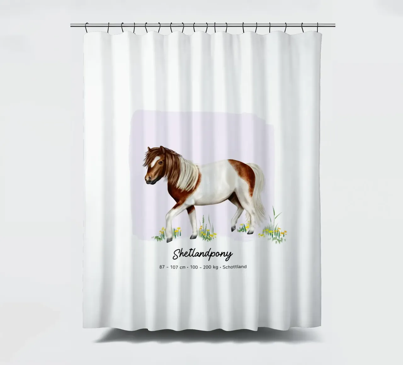 Shetlandpony • Pferde Illustration shower curtain by Moonlit Illustrations