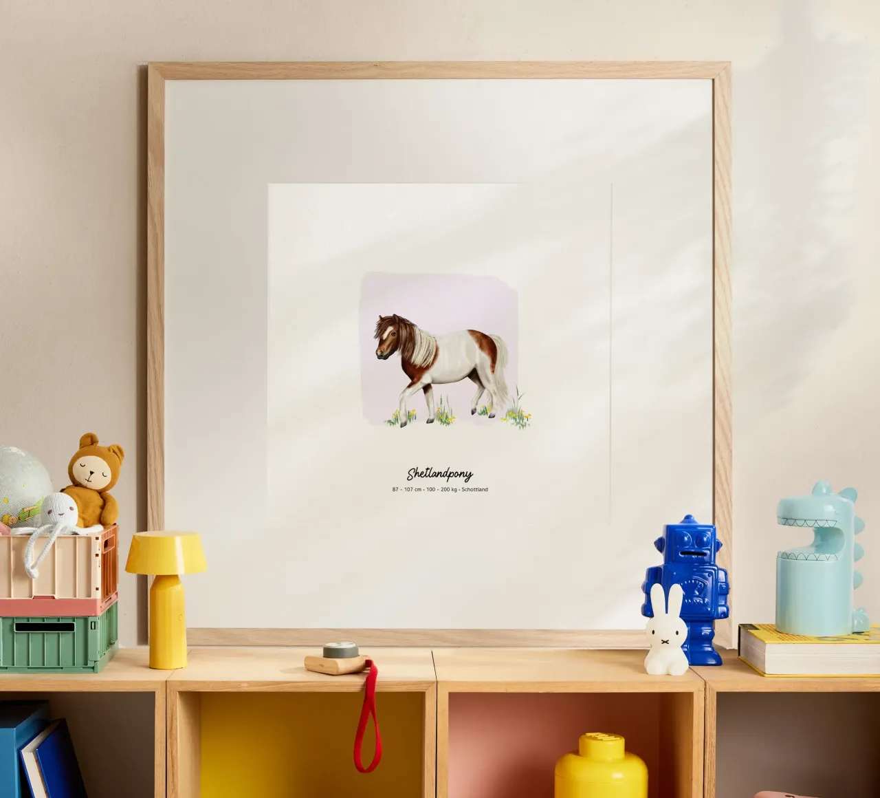 Shetlandpony • Pferde Illustration poster with wooden frame by Moonlit Illustrations