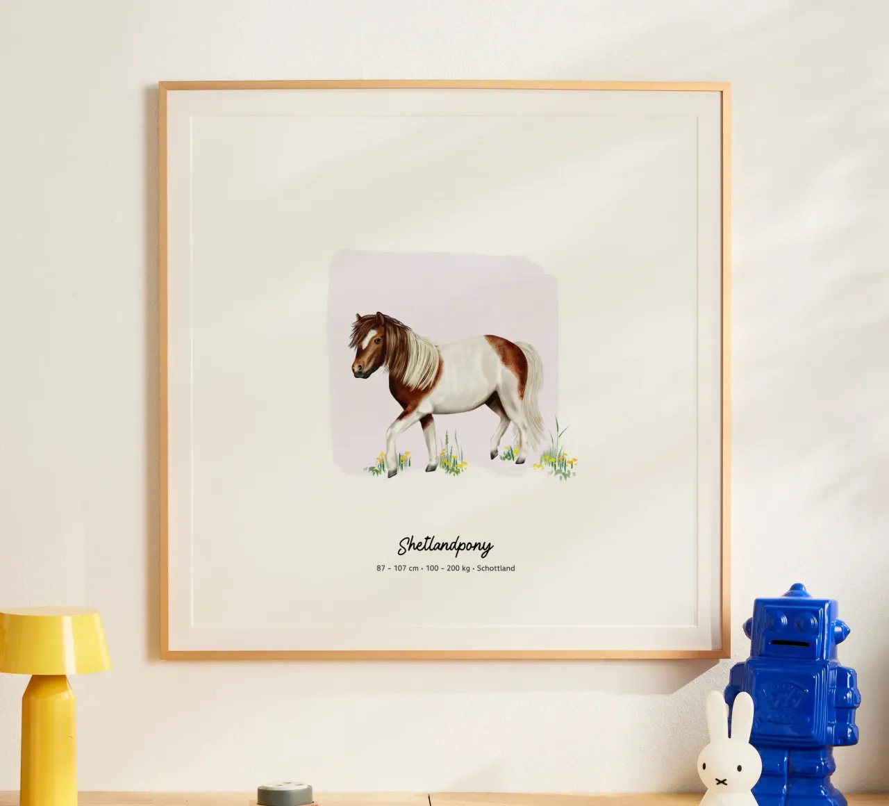 Shetlandpony • Pferde Illustration poster with wooden frame by Moonlit Illustrations