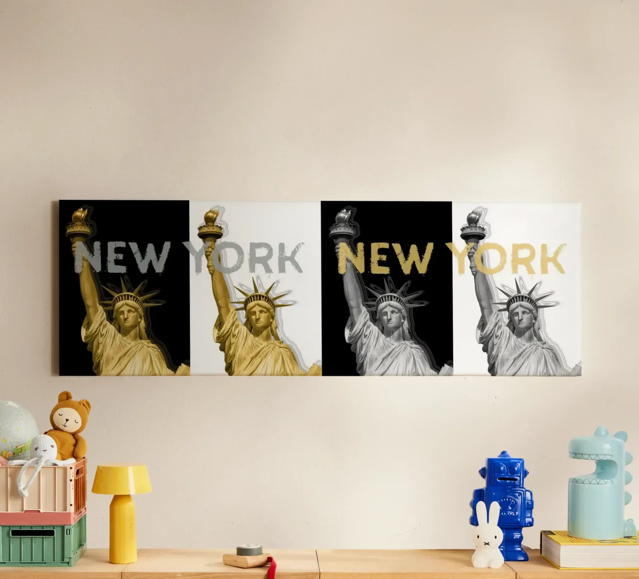 POP ART Freiheitsstatue | New York New York | sw & gold tela con Cornice a cassetta da Melanie Viola