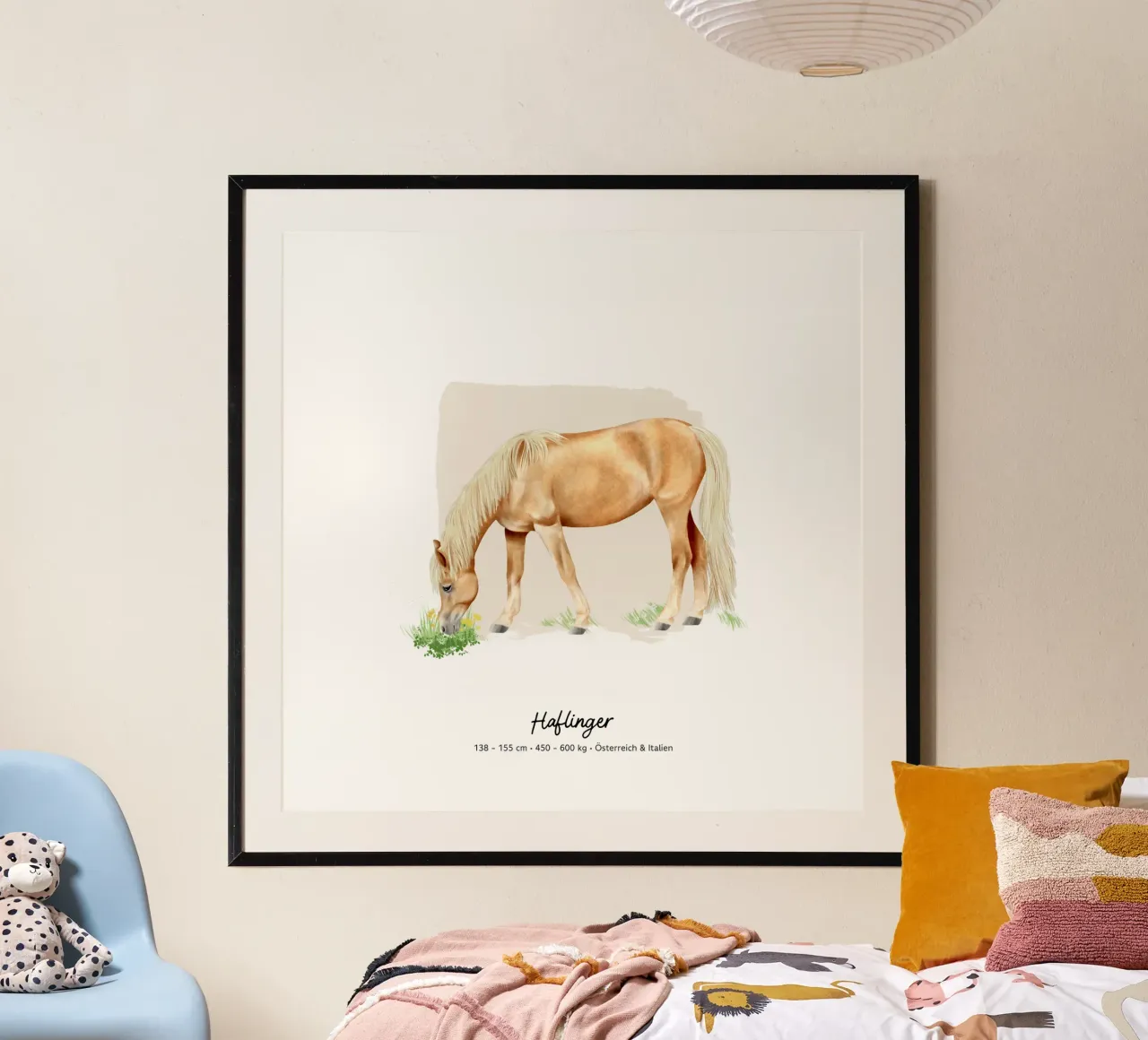 Haflinger • Pferde Illustration poster with wooden frame by Moonlit Illustrations