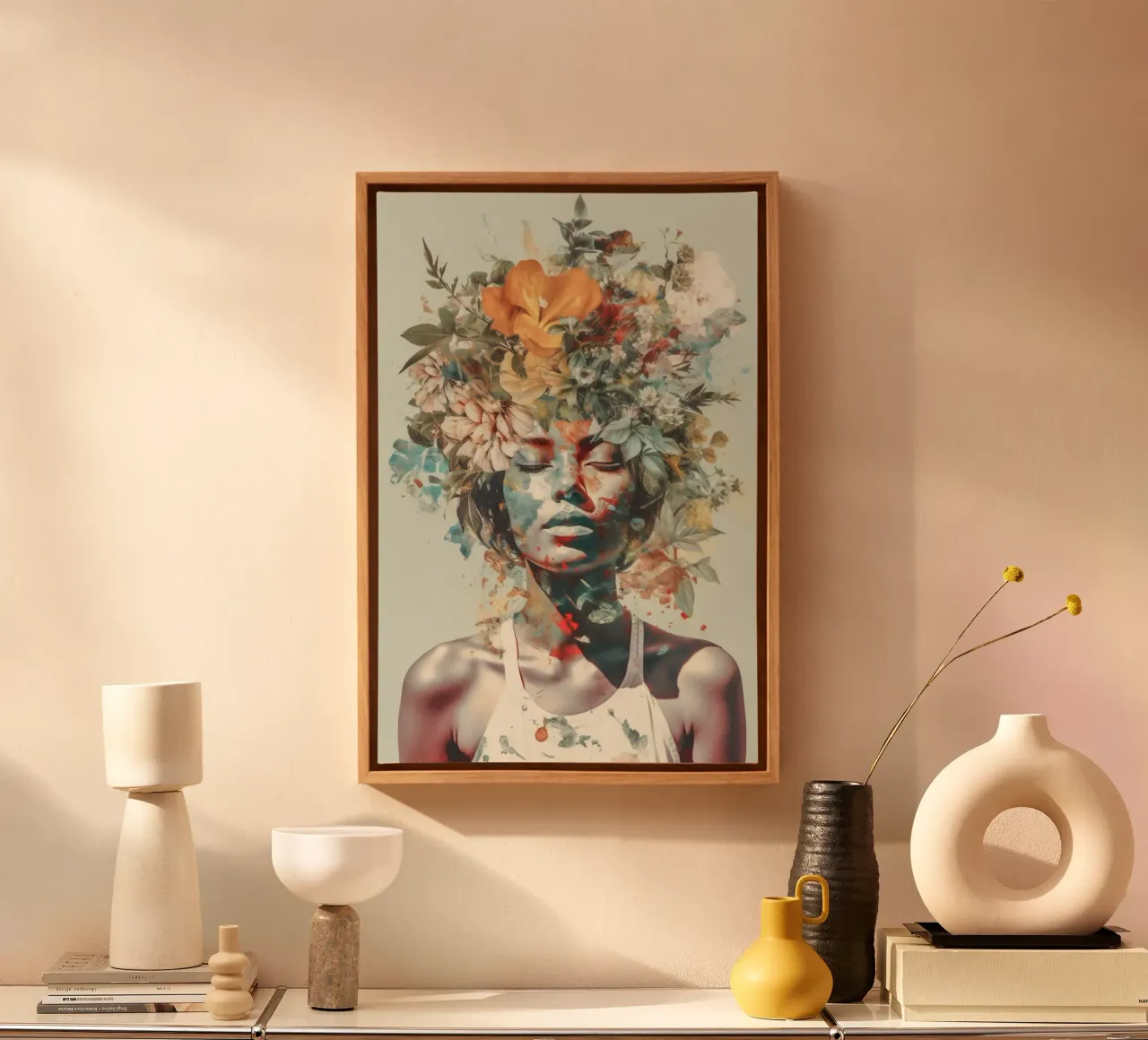 Boho Vibes Zomermeisje canvas met Baklijst van Carinaprint