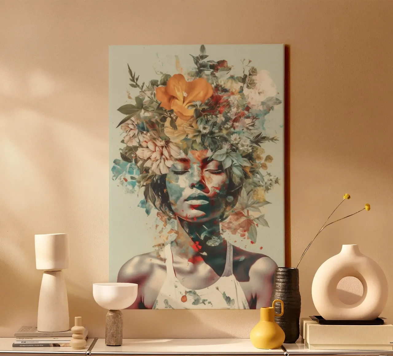 Boho Vibes Zomermeisje canvas met Baklijst van Carinaprint