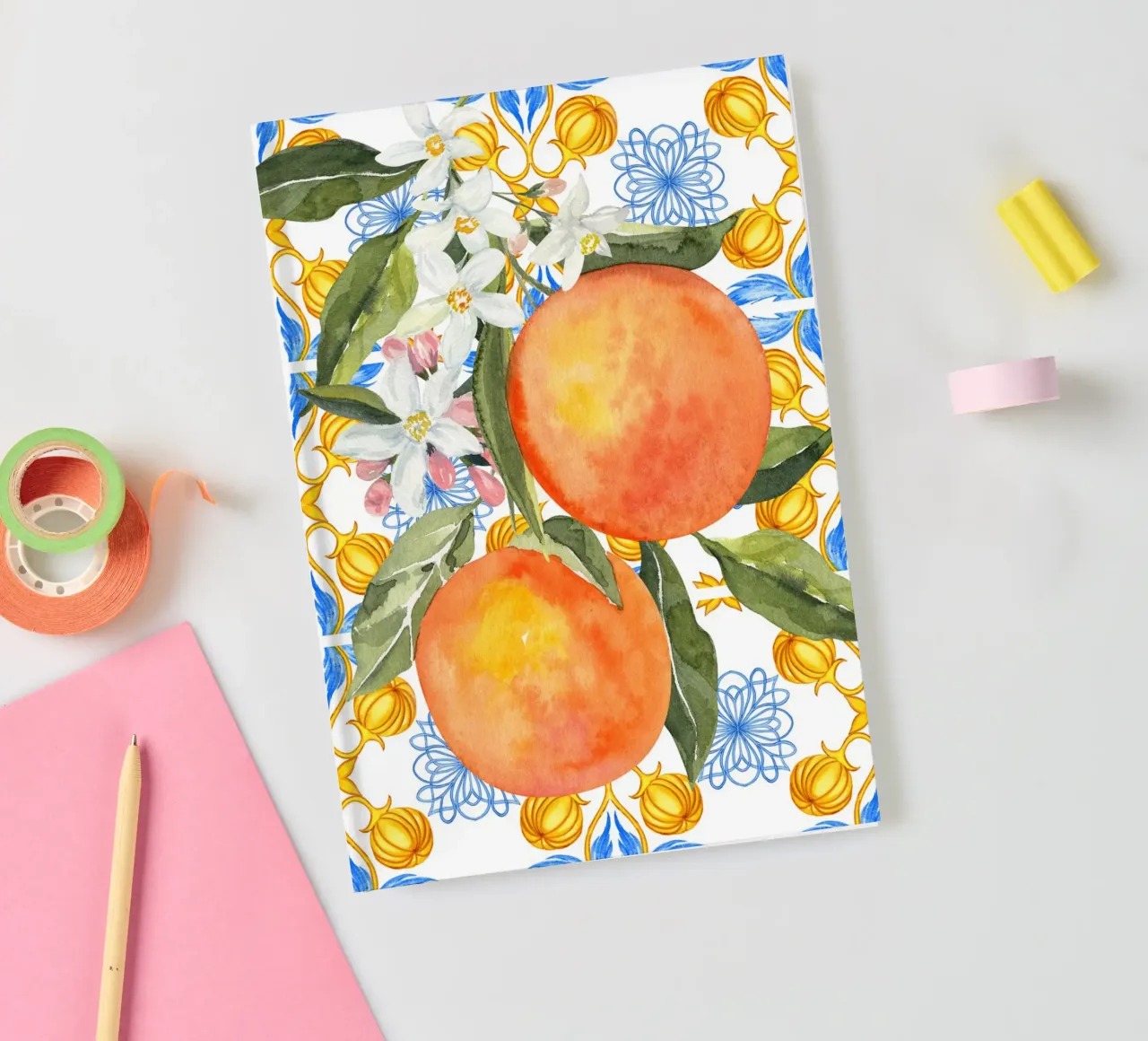 Orange Mediterranean Tile Print notebook by Bella Studio