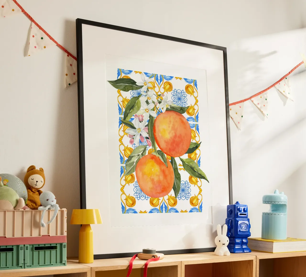 Orange Mediterranean Tile Print carta hahnemühle da Bella Studio