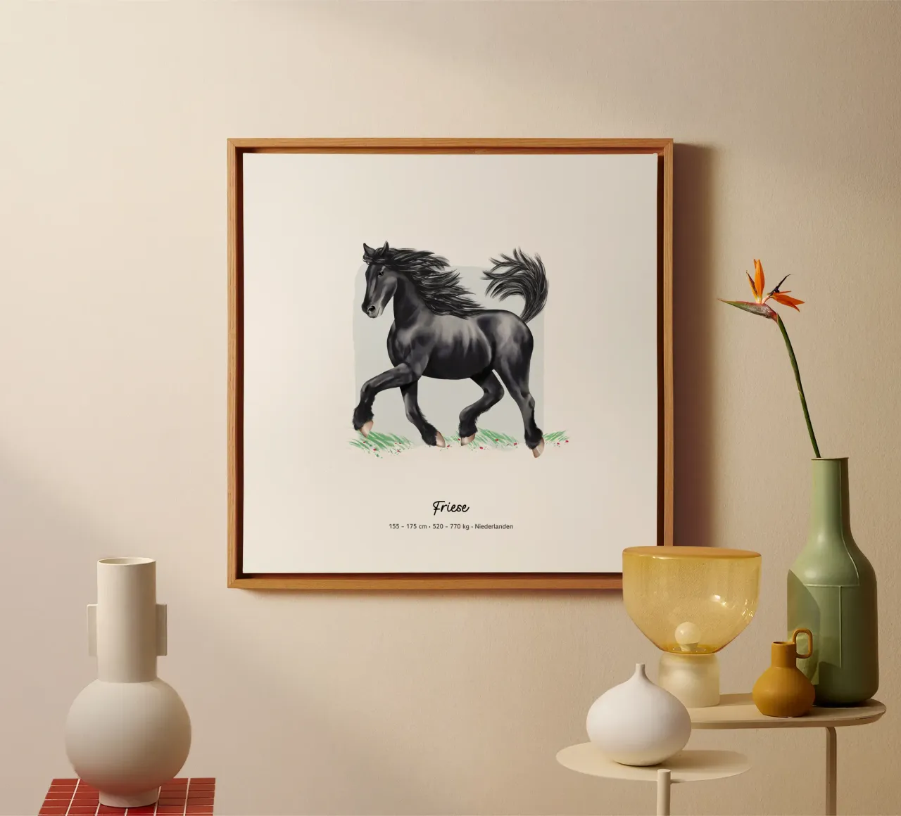 Friese • Pferde Illustration canvas met Baklijst van Moonlit Illustrations