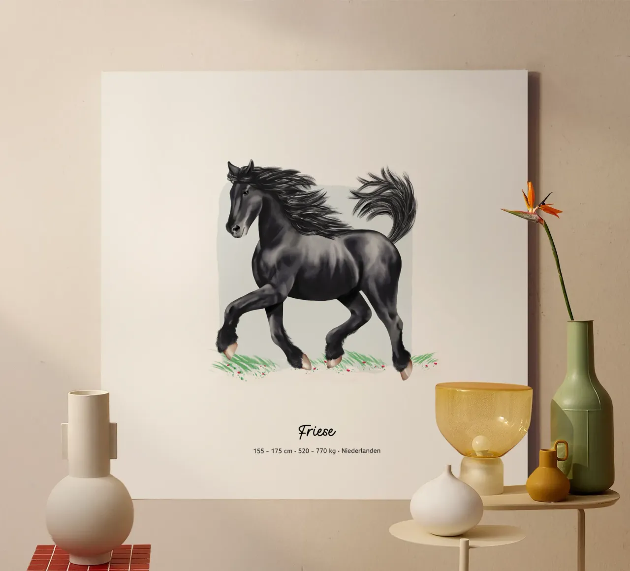 Friese • Pferde Illustration canvas met Baklijst van Moonlit Illustrations