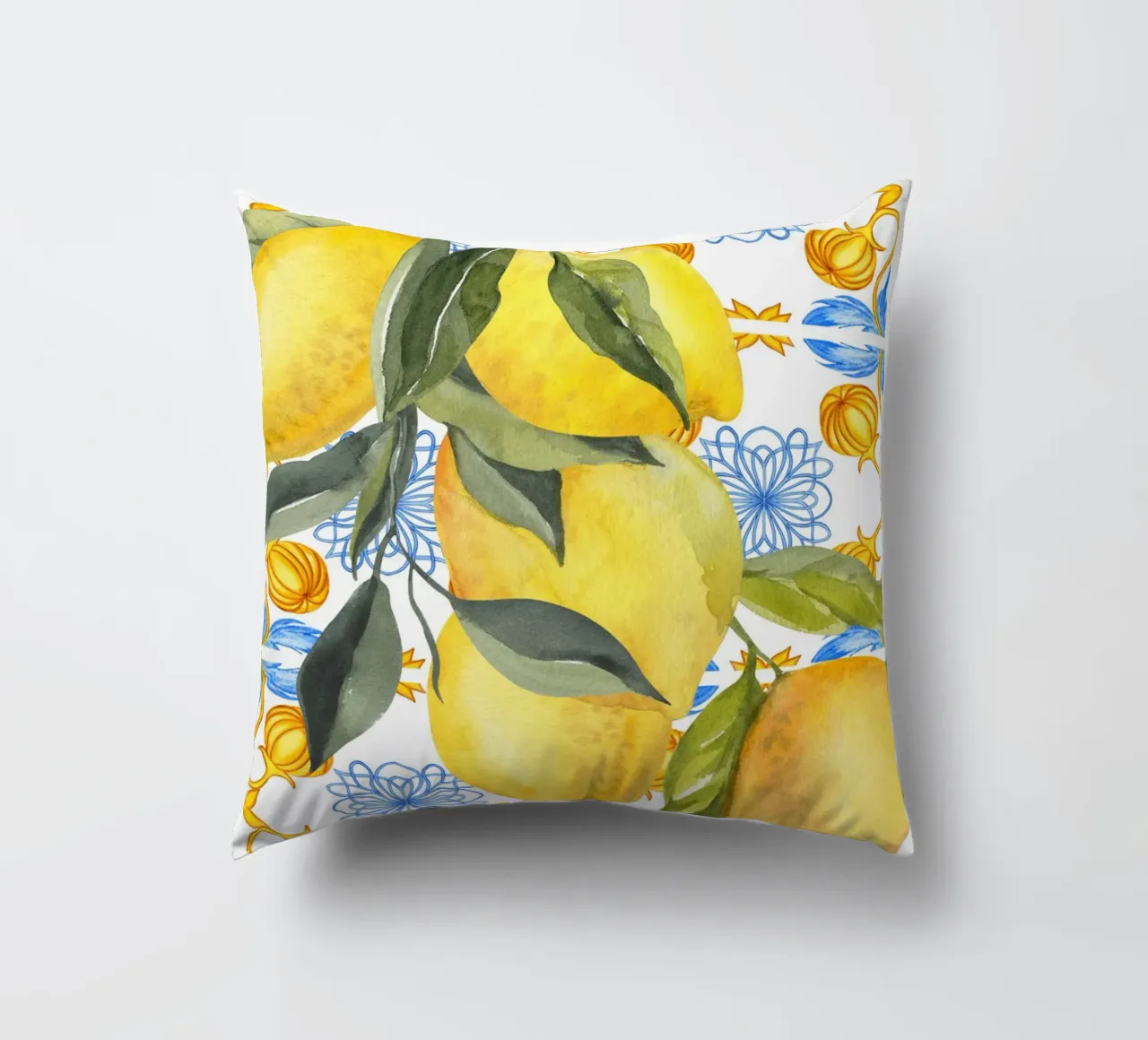 Lemon Mediterranean Tile Print cuscino da Bella Studio