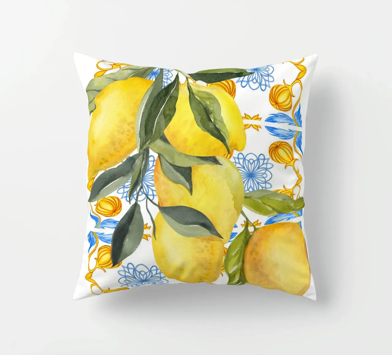 Lemon Mediterranean Tile Print cuscino da Bella Studio