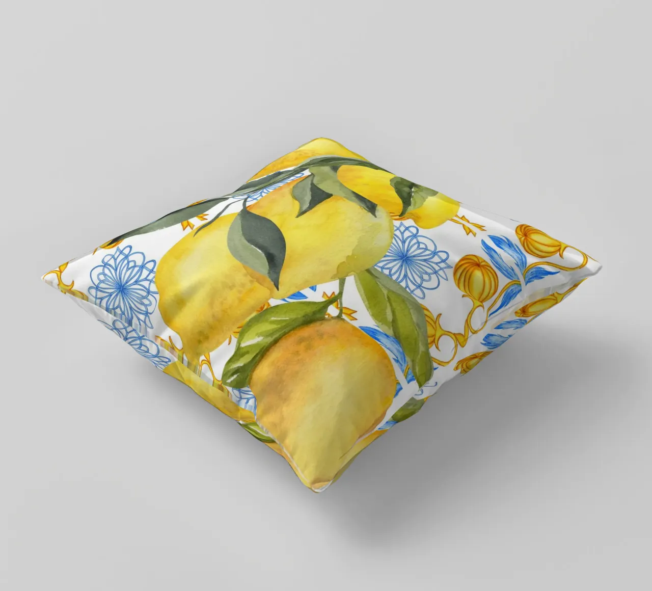 Lemon Mediterranean Tile Print cuscino da Bella Studio