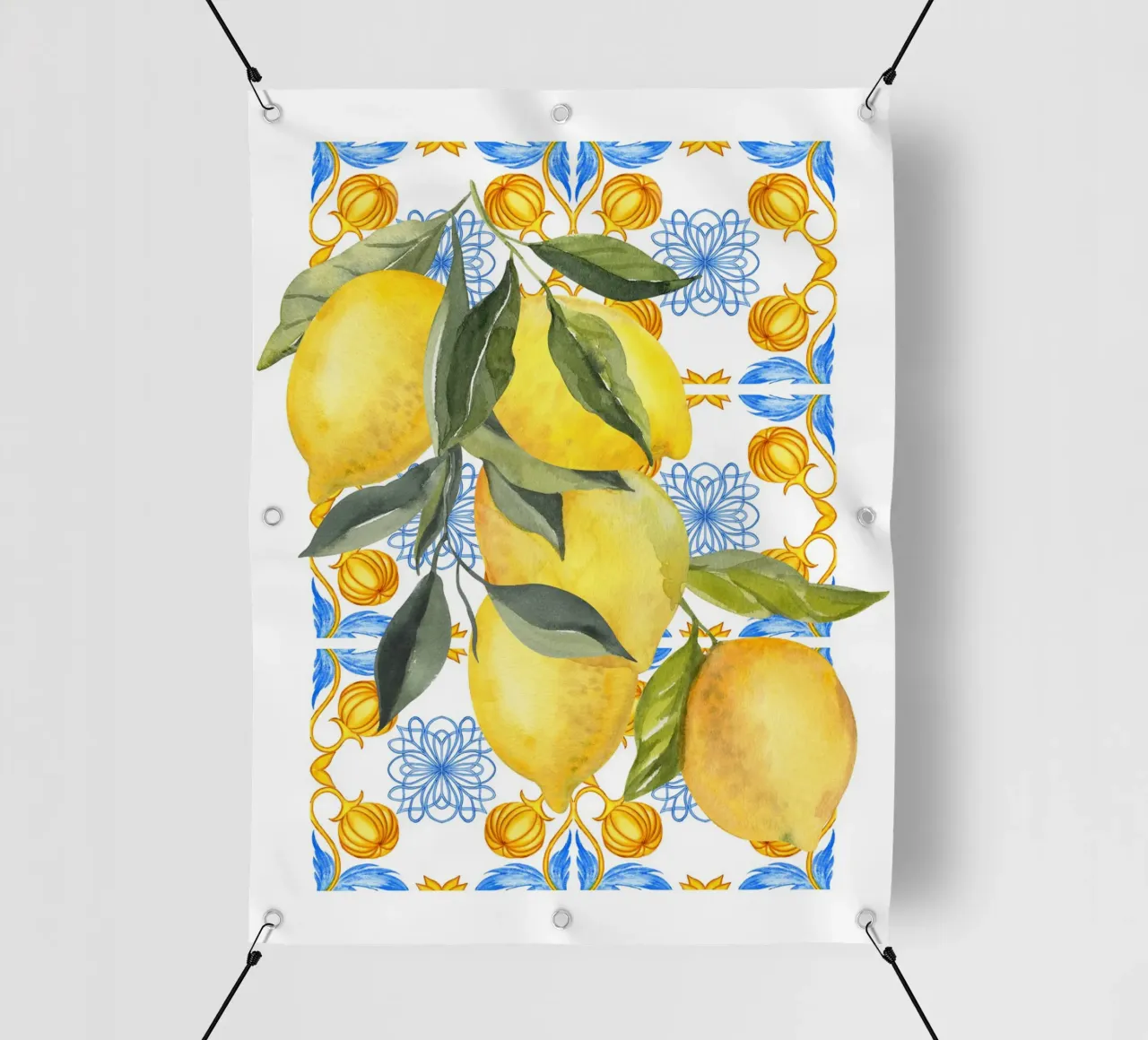 Lemon Mediterranean Tile Print telo in pvc da Bella Studio