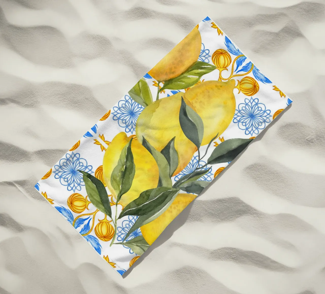 Lemon Mediterranean Tile Print telo mare da Bella Studio