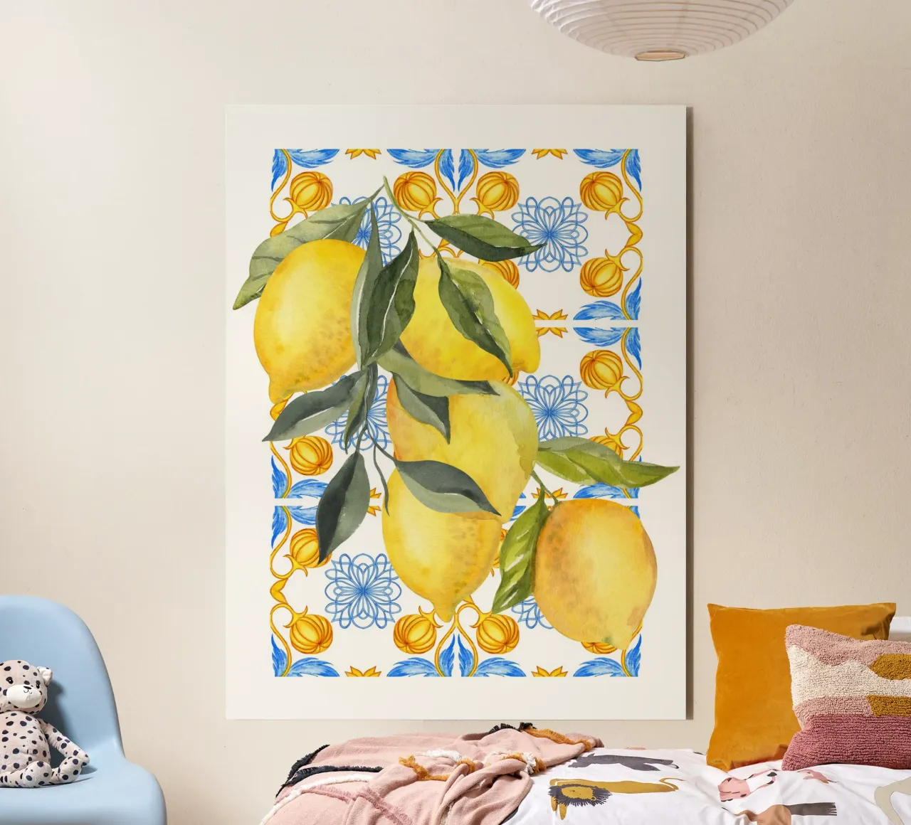 Lemon Mediterranean Tile Print alluminio dibond da Bella Studio