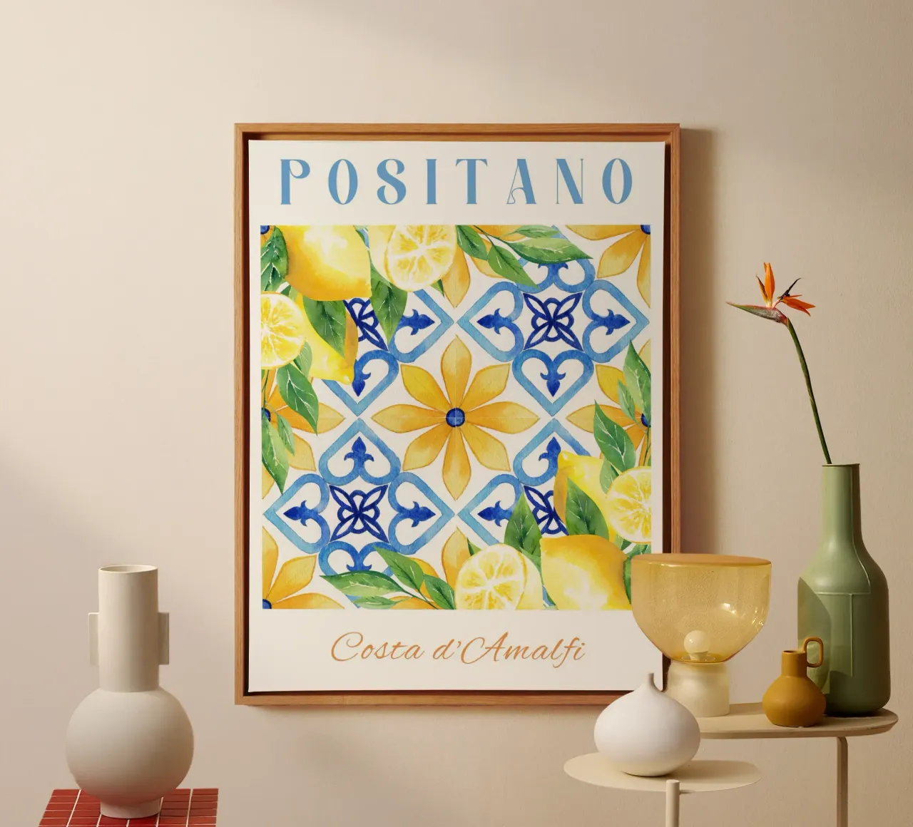 Lemon Positano Print, Amalfi Coast tela con Cornice a cassetta da Bella Studio